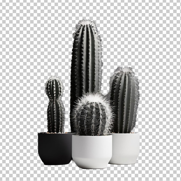 PSD groupe de divers cactus d'intérieur et de plantes succulentes dans des pots isolés sur un fond blanc