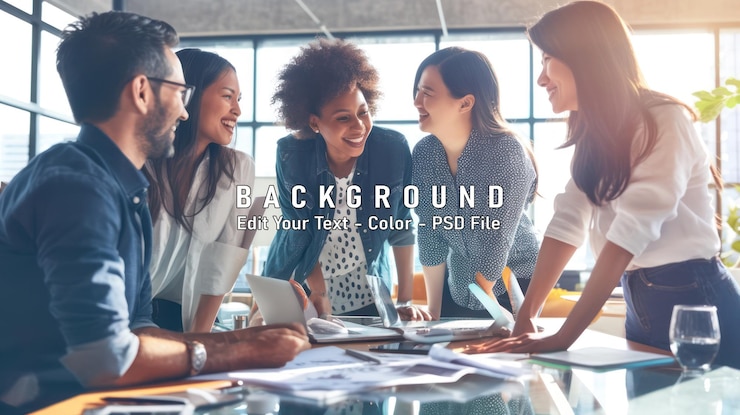 PSD un groupe diversifié de jeunes professionnels collaborent et rient ensemble