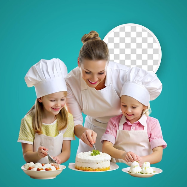 PSD groupe d'enfants et d'enseignants dans la cuisine pendant les cours de cuisine