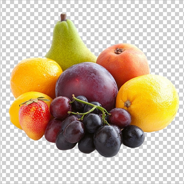 un groupe de fruits différents dont l'un est un fruit sur un fond transparent