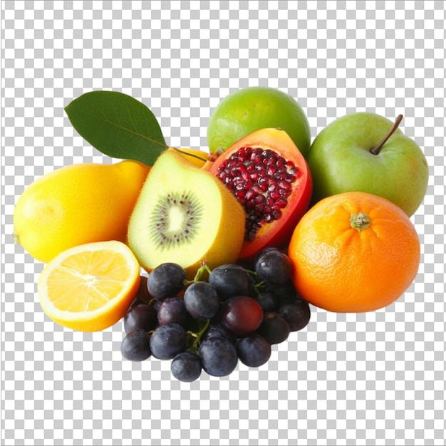 un groupe de fruits différents dont l'un est un fruit sur un fond transparent