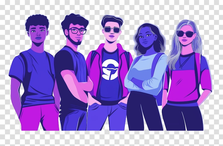 PSD un groupe de jeunes debout ensemble sur un fond transparent