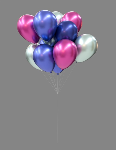 PSD un groupe réaliste de ballons métalliques volants multicolores