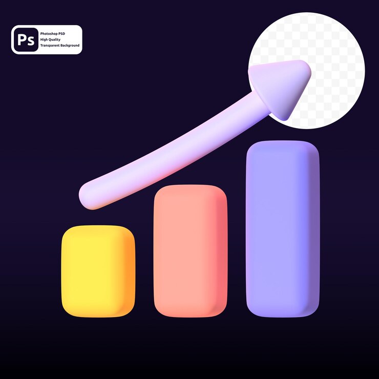 PSD growth up en renderizado para presentación web de activos gráficos u otros