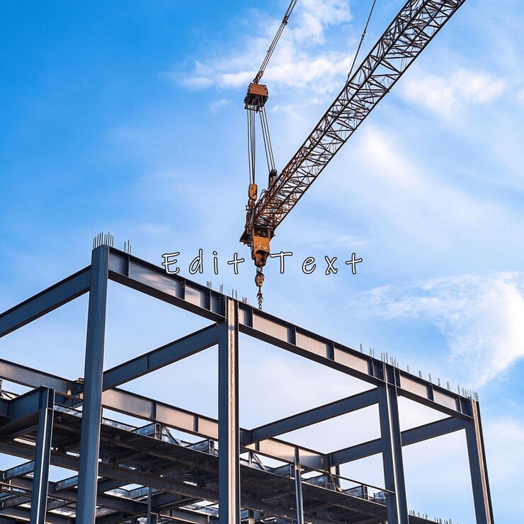 PSD grúa que levanta vigas de acero durante la construcción de un edificio