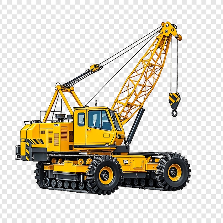 PSD la grue jaune isolée sur un fond transparent