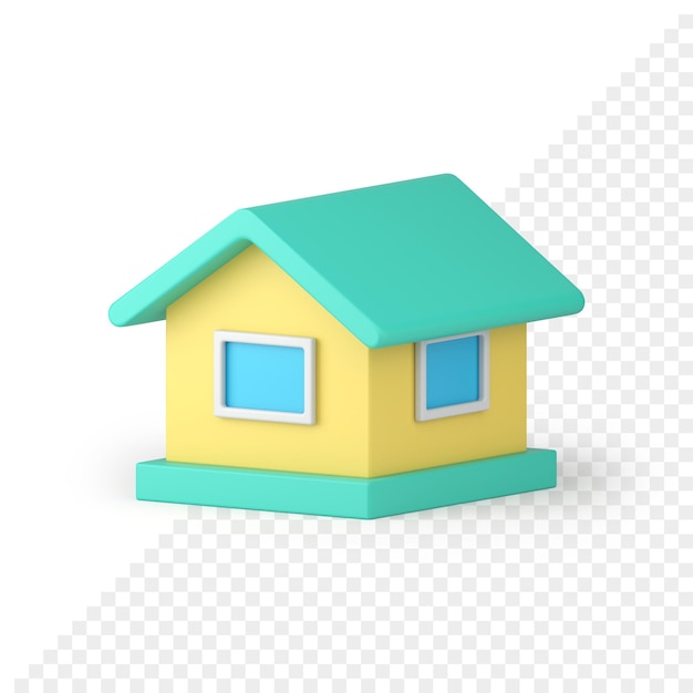 Grün gelb Privathaus Dorf Gebäude Dreieck Dach Fenster realistische 3D-Symbol