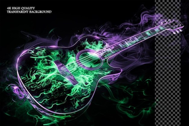 PSD grüne flammen-gitarrenform grüne flammen auf durchsichtigem hintergrund