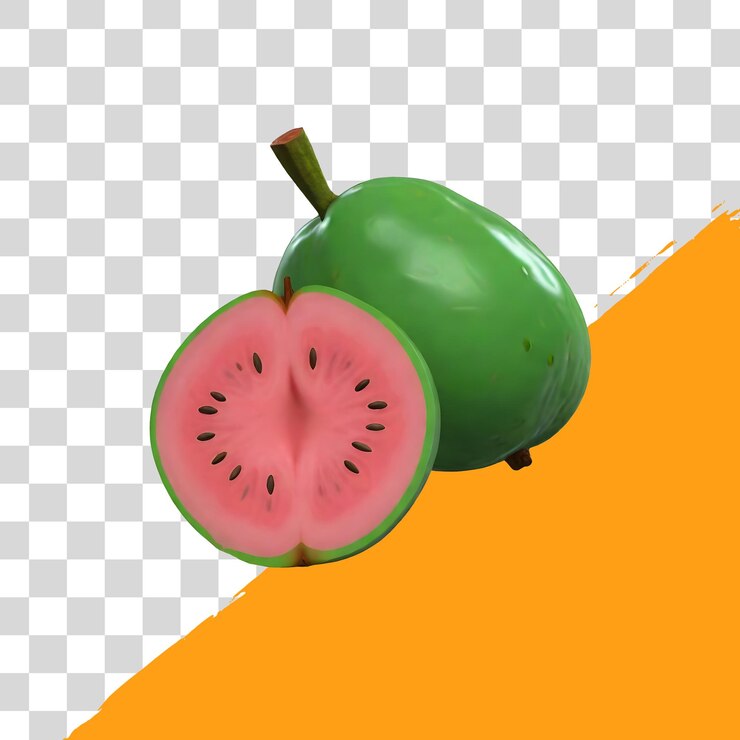 PSD grüne guava-frucht mit scheibe auf durchsichtigem hintergrund png-psd-design