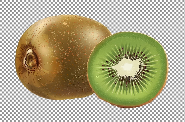 PSD grüne kiwis mit halb geschnittener scheibe auf transparentem hintergrund