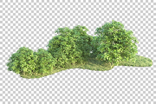 Grüne landschaft isoliert auf durchsichtigem hintergrund 3d-rendering-illustration