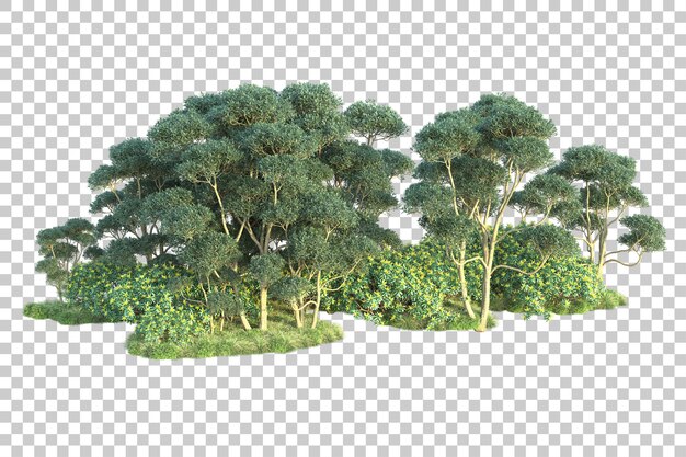 Grüne Landschaft isoliert auf durchsichtigem Hintergrund 3D-Rendering-Illustration