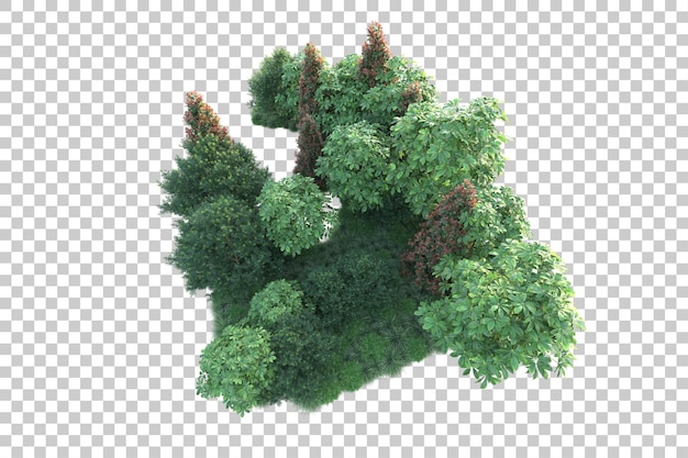 Grüne Landschaft isoliert auf transparentem Hintergrund, 3D-Darstellung
