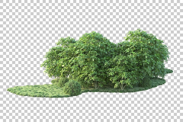 Grüne Landschaft isoliert auf transparentem Hintergrund, 3D-Darstellung