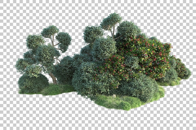 Grüne Landschaft isoliert auf transparentem Hintergrund, 3D-Darstellung