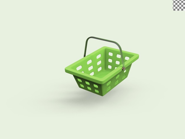 Grüne leere Einkaufskörbe 3D-Rendering Illustration Warenkorb für Bio-Shop