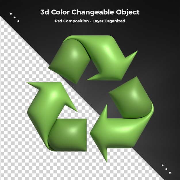 Grüne recycling-symbole zero waste lifestyle 3d-rendering für psd-zusammensetzung