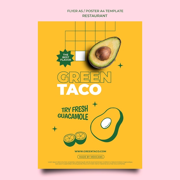 PSD grüne taco-restaurant-flyer-vorlage