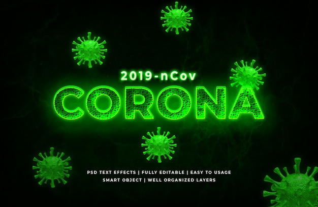 Grüne Textart des Koronavirus 3d