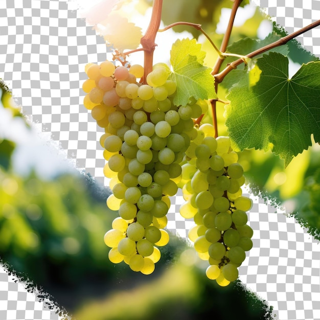 PSD grüne unreife trauben in einem weinberggarten mit einem transparenten hintergrund an einem sonnigen sommertag mit metall und platz zum kopieren