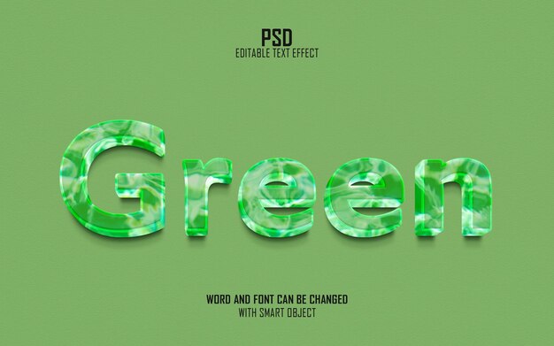 PSD grüner 3d-bearbeitbarer psd-texteffekt mit hintergrund