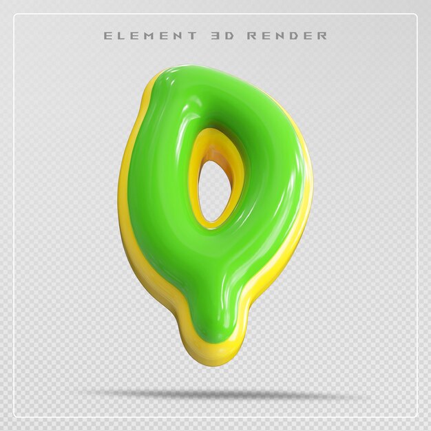Grüner Buchstabe q Schriftartblase 3D-Render