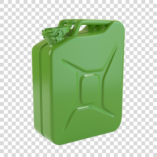 Grüner Metall-Jerrycan isoliert auf weißem Hintergrund Kanister für Benzin Dieselgas 3D-Rendering