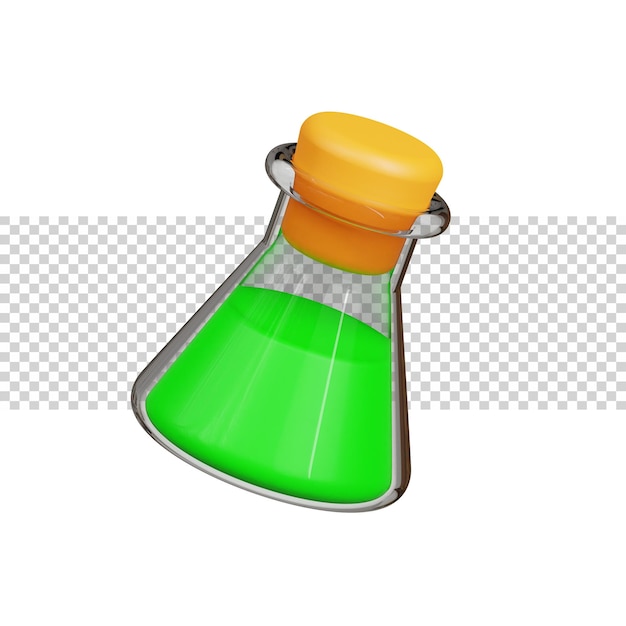 Grüner trank in der glasflasche 3d-rendering-symbol für website oder spiel. klassischer einfacher trank