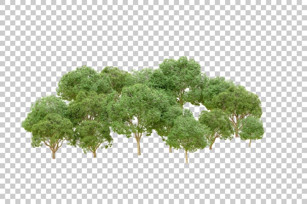 Grüner Wald isoliert auf transparentem Hintergrund 3D-Rendering-Illustration
