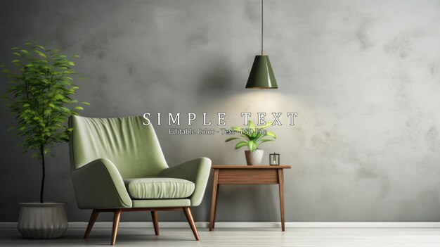 PSD grüner wandhintergrund im wohnzimmer mit grauem dekorativen stuhl