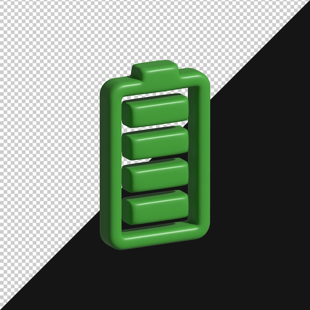 Grünes Akku-Symbol vollständig geladen 3D-Rendering