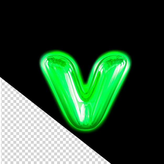 Grünes aufblasbares 3D-Symbol mit glühendem Buchstaben v