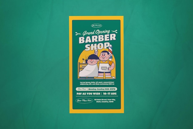 Grünes flaches design grand opening barber shop instagram story