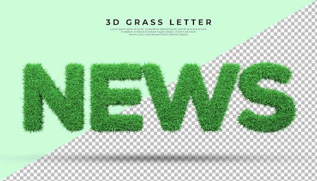 PSD grünes gras von news-wort in 3d-rendering