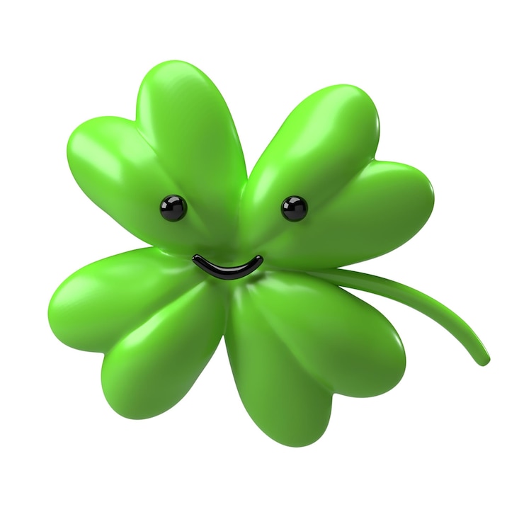 PSD grünes kleeblatt emoji isoliert auf weißem hintergrund vierblättriges kleeblatt 3d viel glückssymbol