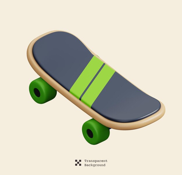 PSD grünes und schwarzes skateboard isoliert sportfitness und spielsymbol-symbol 3d render-illustration