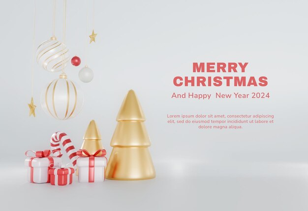 PSD grüßung glücklicher weihnachten 3d-renderte hintergrunddesign-vorlage
