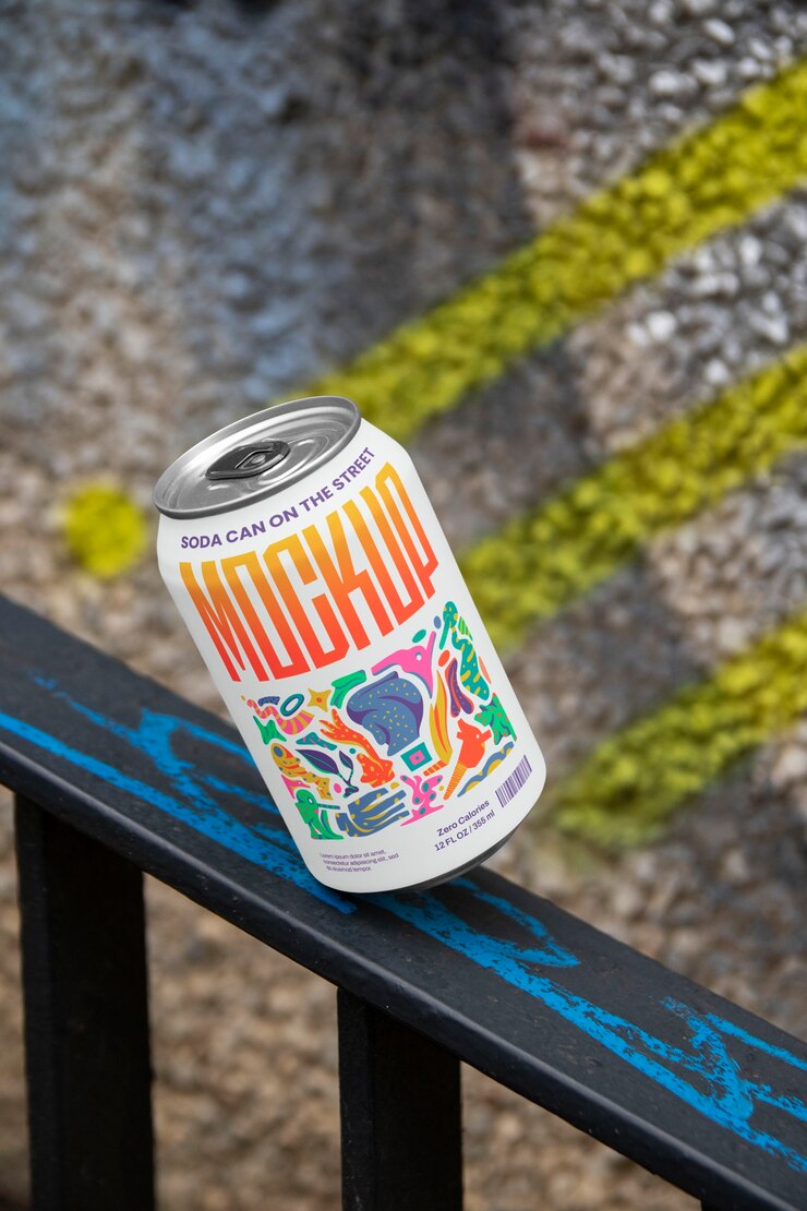 PSD grunge style soda can on the street
