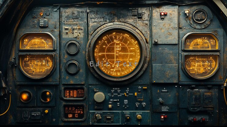 PSD grungy panel de control de aviones vintage con medidores iluminados