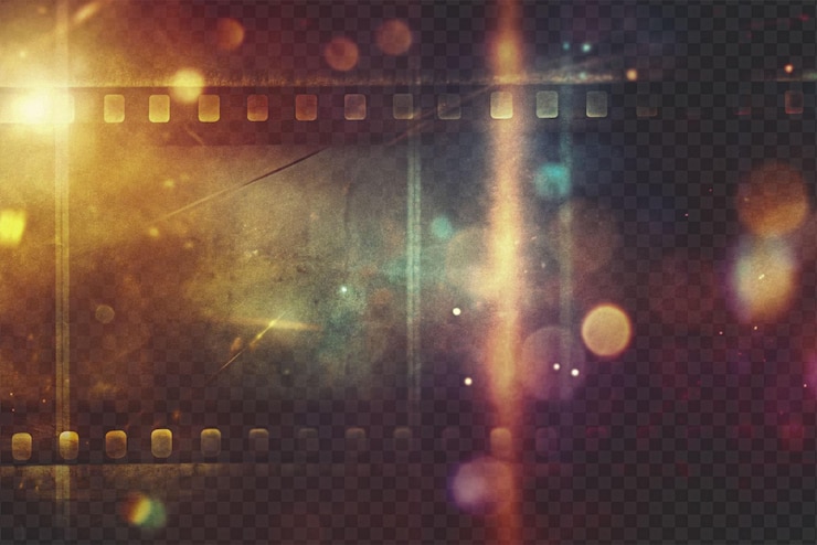 PSD grungy retro-filmüberlagerung mit staubkratzen und lichtlecks auf durchsichtigem hintergrund