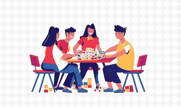 Grupo de amigos jugando Mahjong El diseño es animado y competitivo Tema de ilustración del festival chino