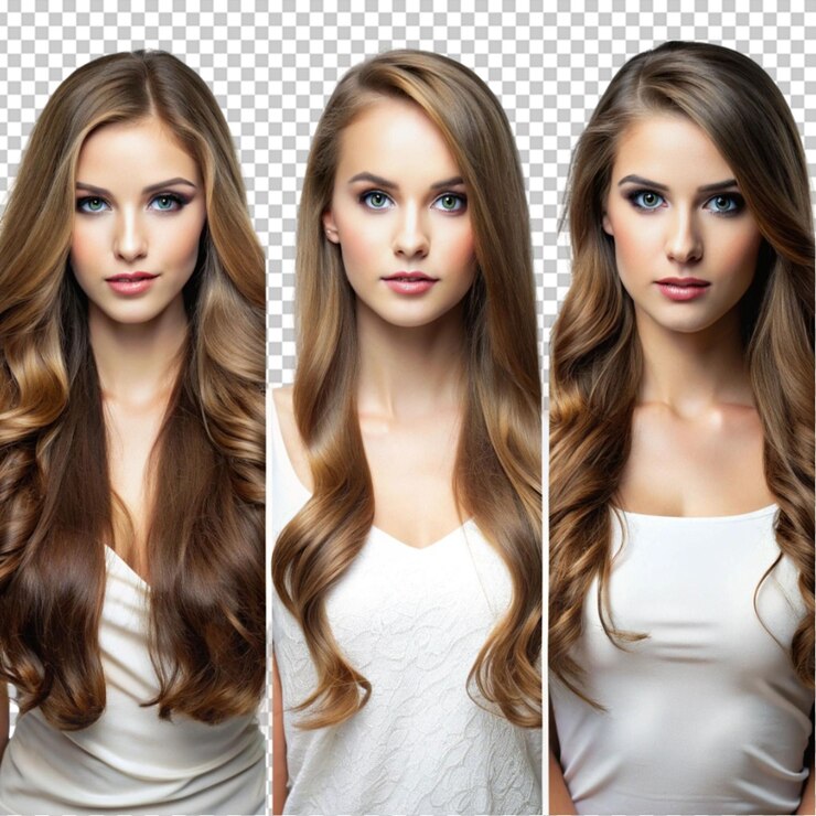 PSD grupo de beleza mulher com cabelo longo de cor diferente e moda