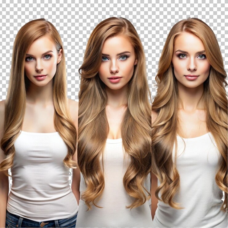 PSD grupo de beleza mulher com cabelo longo de cor diferente e moda