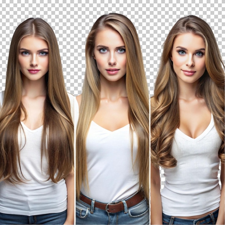 PSD grupo de beleza mulher com cabelo longo de cor diferente e moda