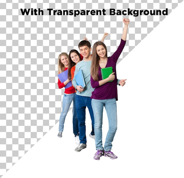Grupo de Jovens Estudantes Felizes PNG PSD Isolado em Fundo Transparente