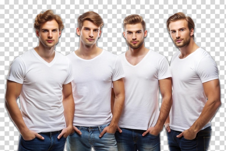 PSD grupo de jovens homens bonitos vestindo camisa branca png