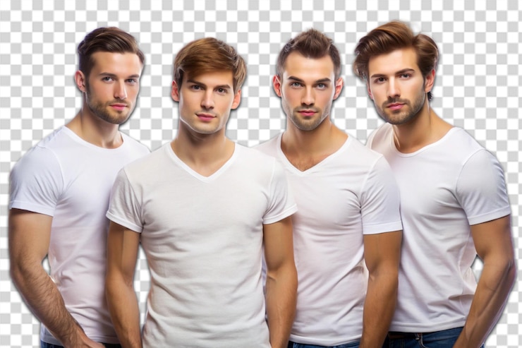 PSD grupo de jovens homens bonitos vestindo camisa branca png