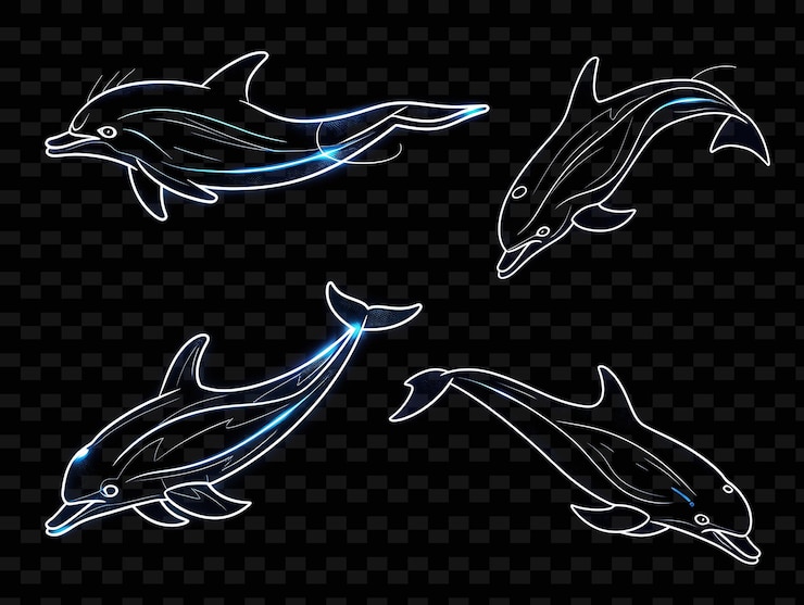 PSD un grupo de delfines con un fondo negro