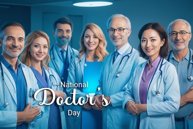 Grupo del día nacional de los médicos de los médicos felices posan juntos