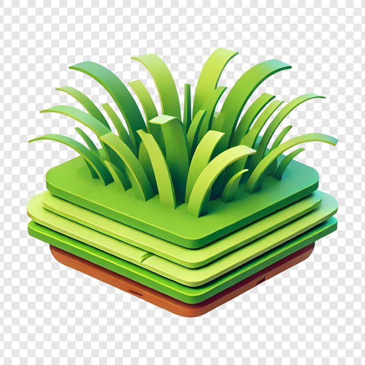 PSD un grupo de hierba verde 3d de dibujos animados aislado sobre un fondo transparente